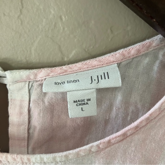 J.Jill Linen Pink/White Tablecloth Plaid Button Back Blouse Sleeveless Size L - Picture 4 of 8